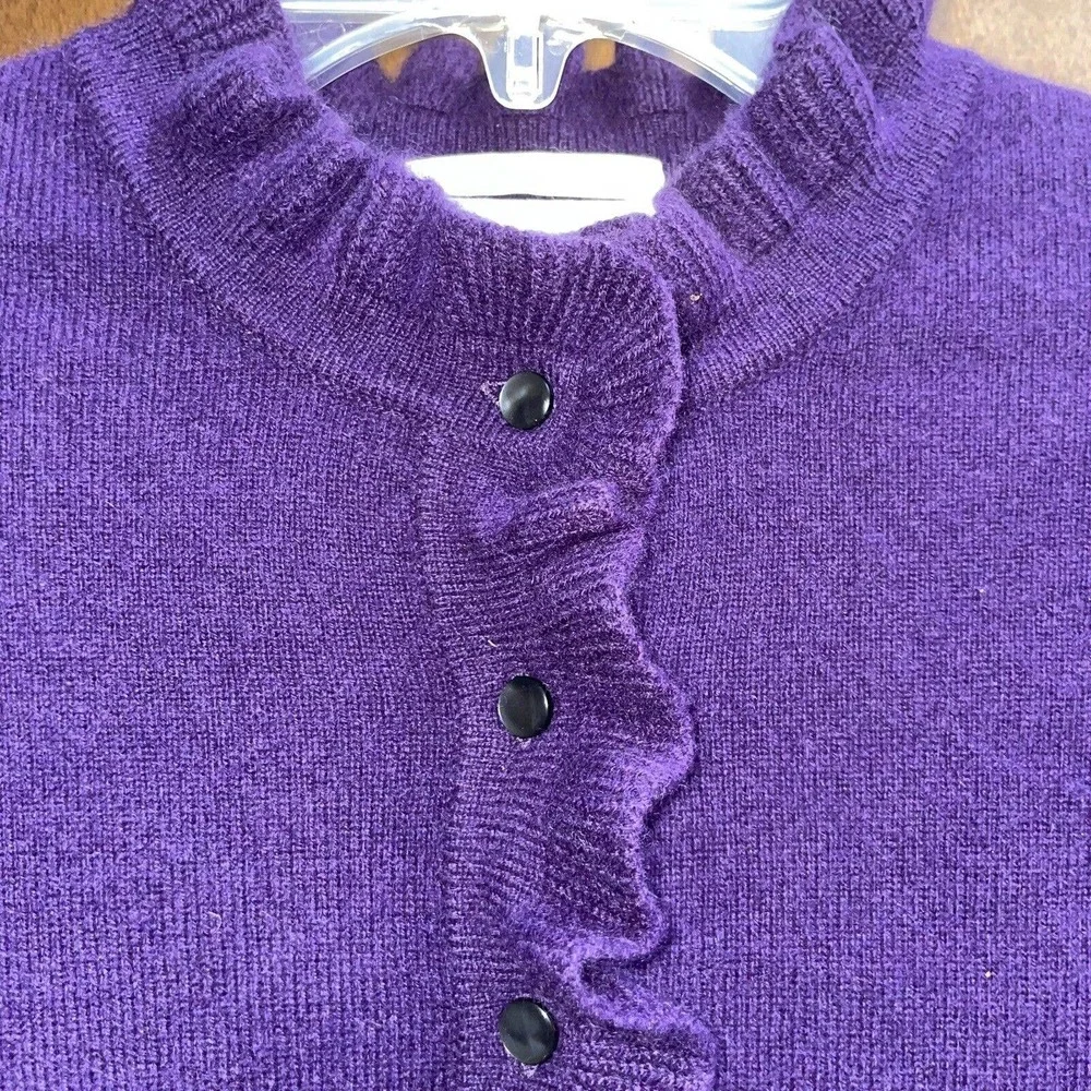 Charter Club PS Purple Ruffle Trim 2-Ply 100% Cashmere Pullover Sweater - Picture 4 of 6